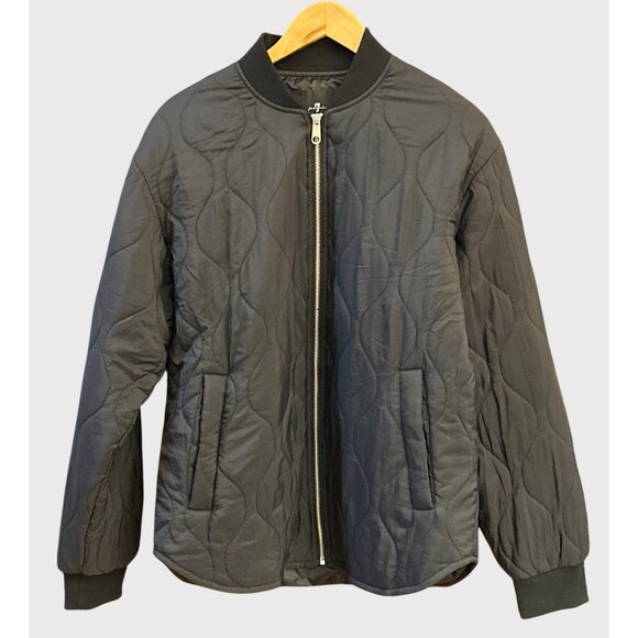 NWOT 7 For All Mankind Black Quilted Bomber Jacket Zip Front Minimal Outerwear - Picture 1 of 4